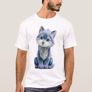 Icy Blue Wolf Pup Illustration Men T-Shirt