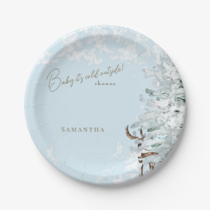 Icy Blue Woodland Baby it's Cold Outside Paper Plate