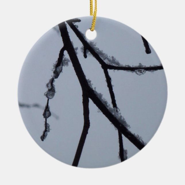 Icy Branches Winter Nature Photography Ceramic Tree Decoration (Front)