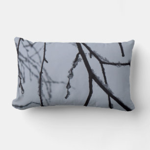 Icy Branches Winter Nature Photography Lumbar Cushion