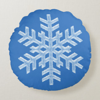 Icy Cool Blue Frozen Snowflake Winter Christmas Round Cushion