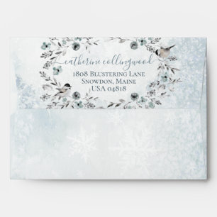 Icy Dusty Blue Snowy Winter Greenery Wreath Envelope