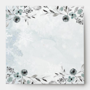 Icy Dusty Blue Winter Greenery Script Calligraphy Envelope