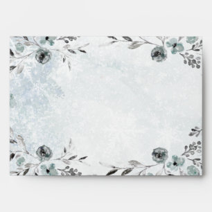 Icy Dusty Blue Winter Greenery Script Calligraphy Envelope