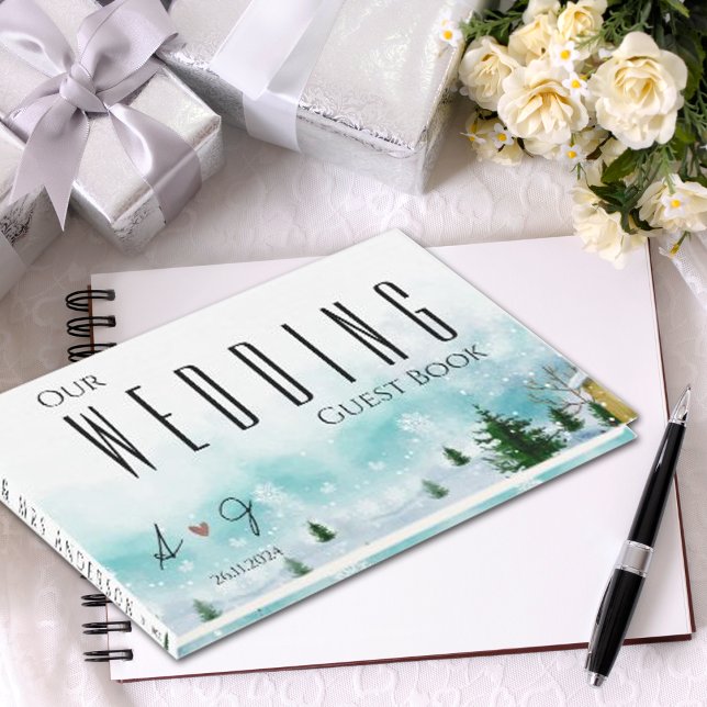 Icy Frosty Blue Hues Snowy Winter Wedding Guest Book (Icy Frosty Blue hues Snowy Winter Wedding Guest Book)