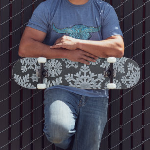 Icy Frozen Winter Snowflakes Christmas Chalkboard Skateboard