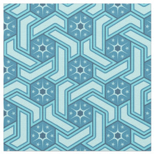 Icy Hexagon Pattern with Snowflakes Fabric