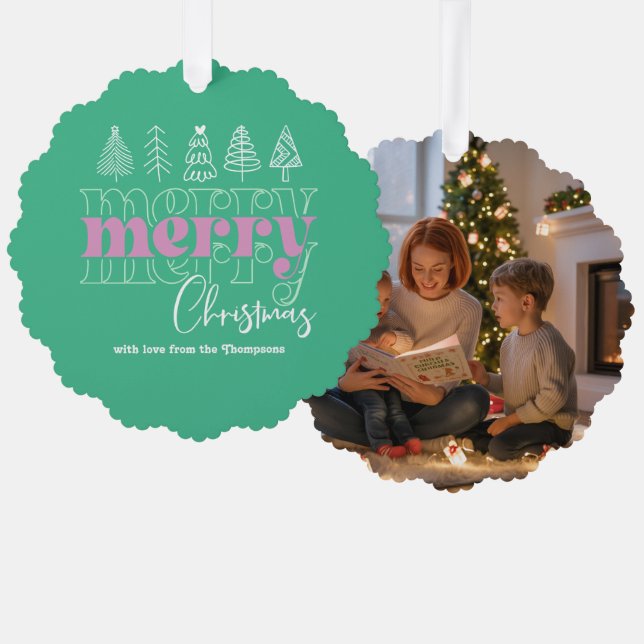 Icy Mint Scribbles Merry Christmas Keepsake Tree Decoration Card (Front/Back)