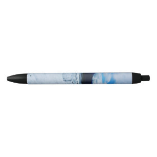 Icy Mountain Glacier Scene with Cloudy Sky Black Ink Pen