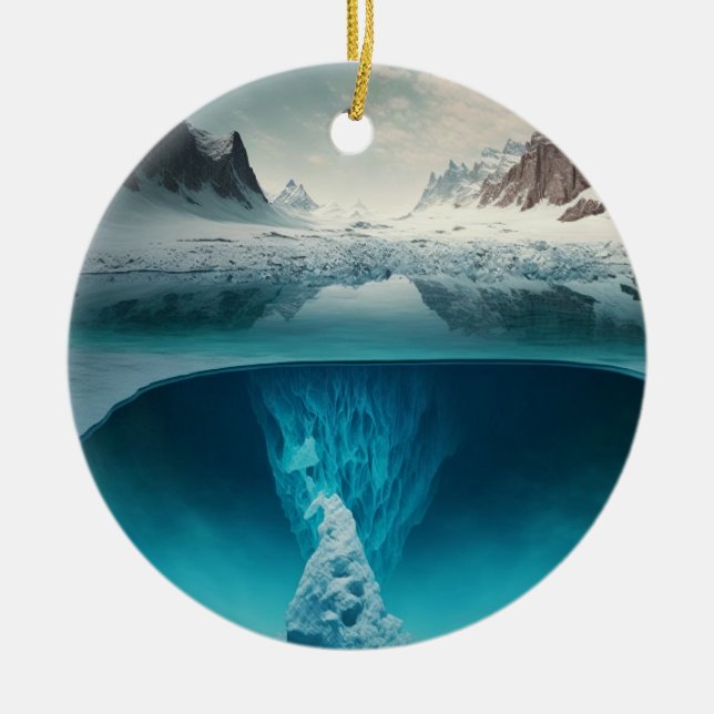 Icy Mountain View Ceramic Tree Decoration (Front)