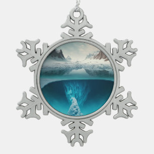 Icy Mountain View Snowflake Pewter Christmas Ornament