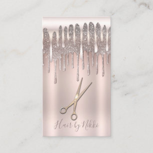 Icy Pink Gold Hair Stylist Diamond Glitter Drip Business Card