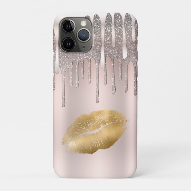 Icy Pink Gold Lips Diamond Glitter Sparkle Drip Case-Mate iPhone Case (Back)