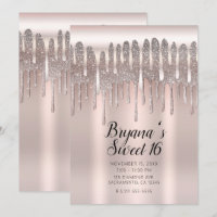 Icy Pink Rose Gold Diamond Glitter Drip Sweet 16