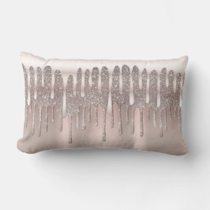 Icy Pink Rose Gold Diamond Glitter Sparkle Drip Lumbar Cushion