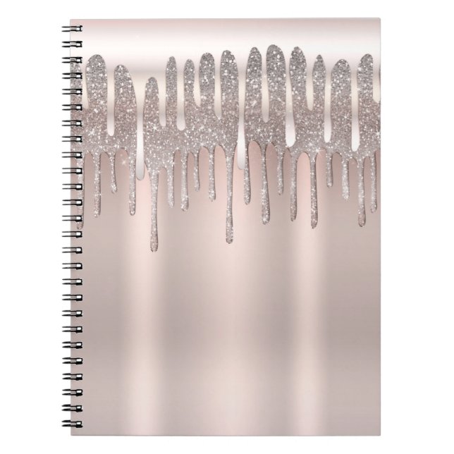 Icy Pink Rose Gold Diamond Glitter Sparkle Drip Notebook (Front)