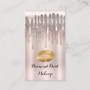 Icy Pink Rose Gold Lips Kiss Diamond Glitter Drip Business Card