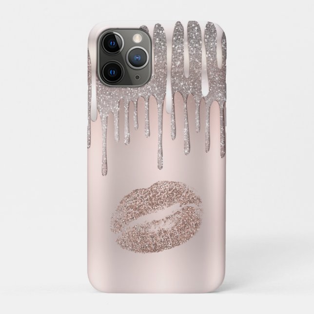 Icy Pink Silver Lips Diamond Glitter Sparkle Drip Case-Mate iPhone Case (Back)