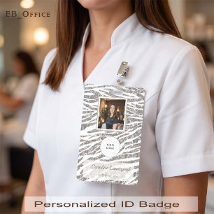 Icy Platinum Silver Zebra Glitter Spa Photo ID Badge