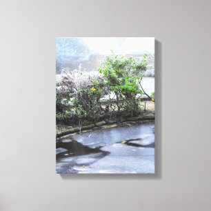 Icy pond on a misty morning canvas print