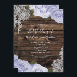 Icy Purple Floral Roses Rustic Wood & Lace Wedding Invitation<br><div class="desc">Customise any way you want.</div>