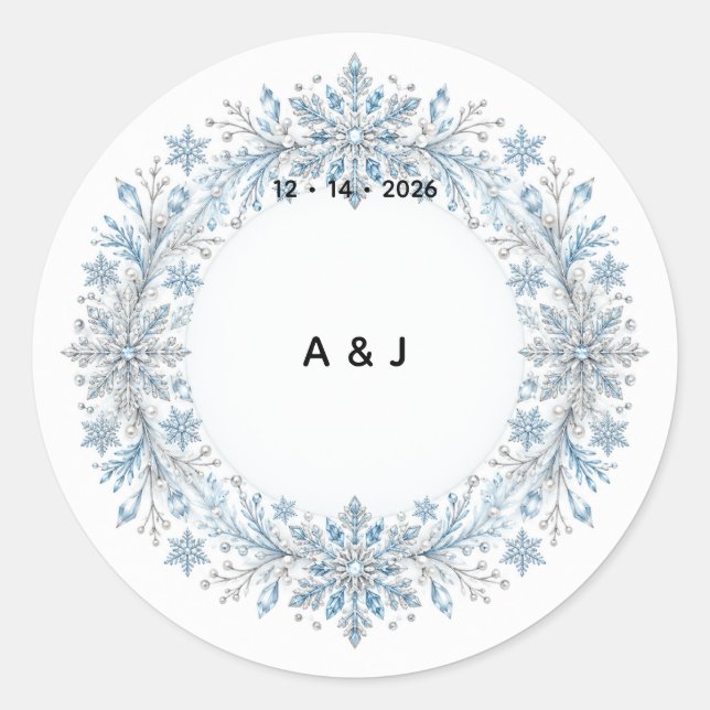 Icy Snowflake Winter Wedding Monogram Sticker (Front)