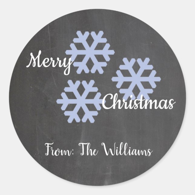 Icy Snowflakes Chalkboard Classic Round Sticker (Front)