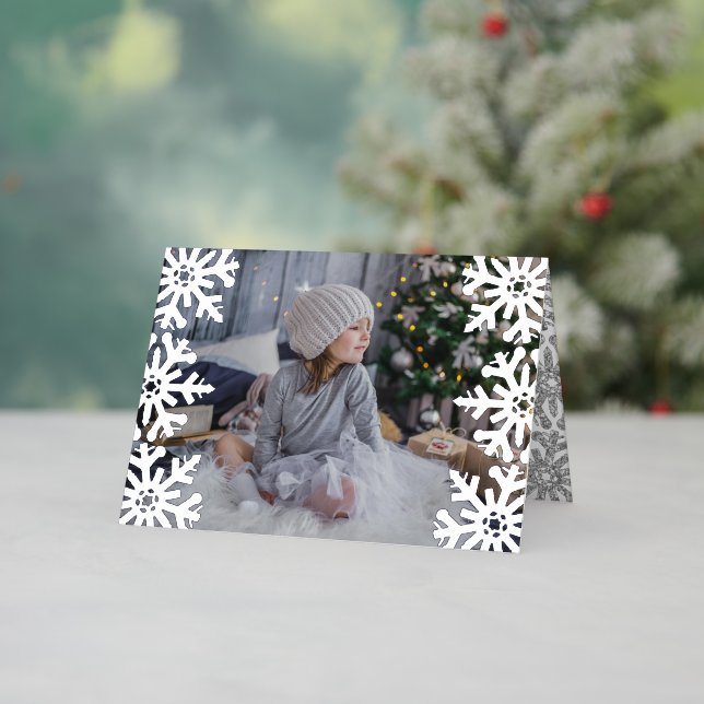 Icy Snowflakes Custom Photo Christmas Foil Holiday Card (Holiday In Situ)