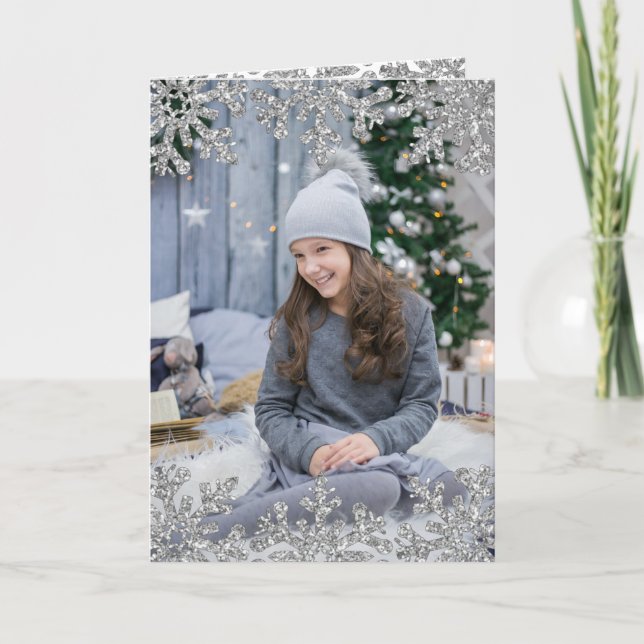 Icy Snowflakes Custom Photo Holiday Card (Front)