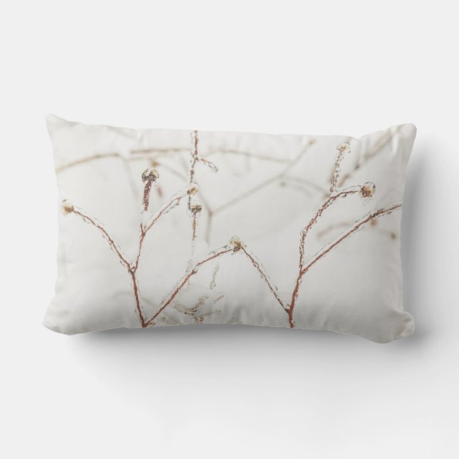 Icy Twigs and Snow Winter  Lumbar Cushion (Back)