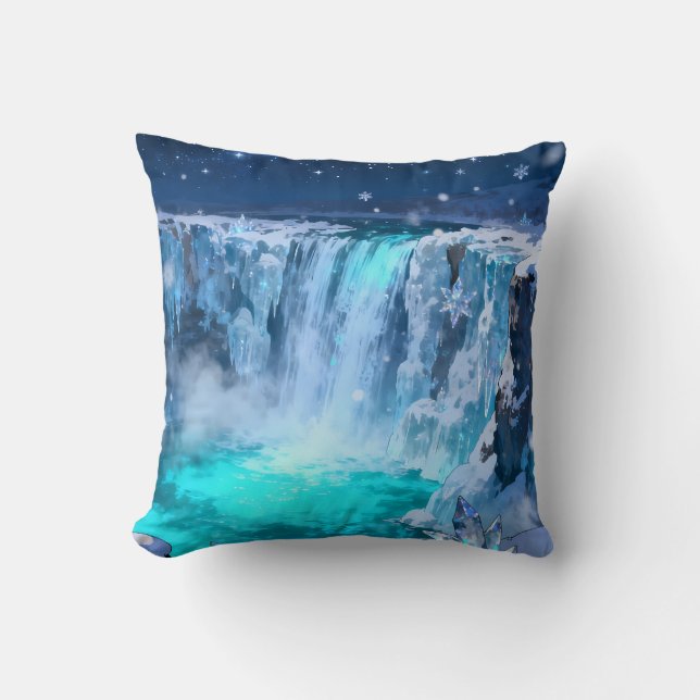 Icy Waterfall Throw Pillow (Front)