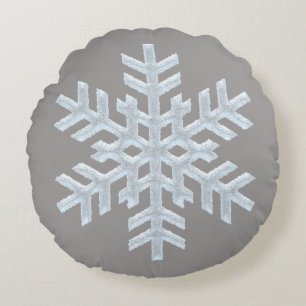 Icy White Frozen Snowflake Elegant Christmas Grey Round Cushion