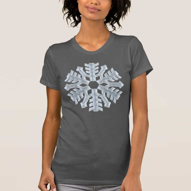 Icy White Frozen Snowflake Elegant Christmas Grey T-Shirt (Front)