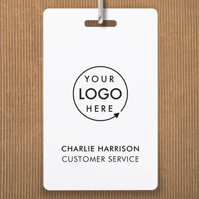 ID Badge Card Business Employee Staff Custom Logo  (Minimal white company branded staff ID badges for business events & employee identification.)
