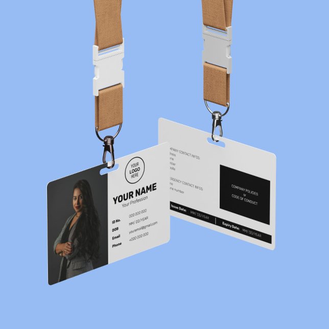 ID Barcode Employee Photo Modern Minimal Black ID Badge (Creator Uploaded)