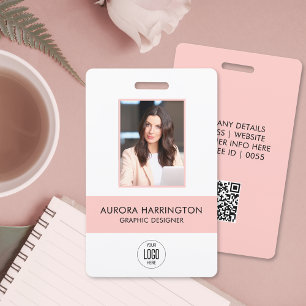 ID Card Rose Gold Minimalist Employee Photo Logo ID Badge