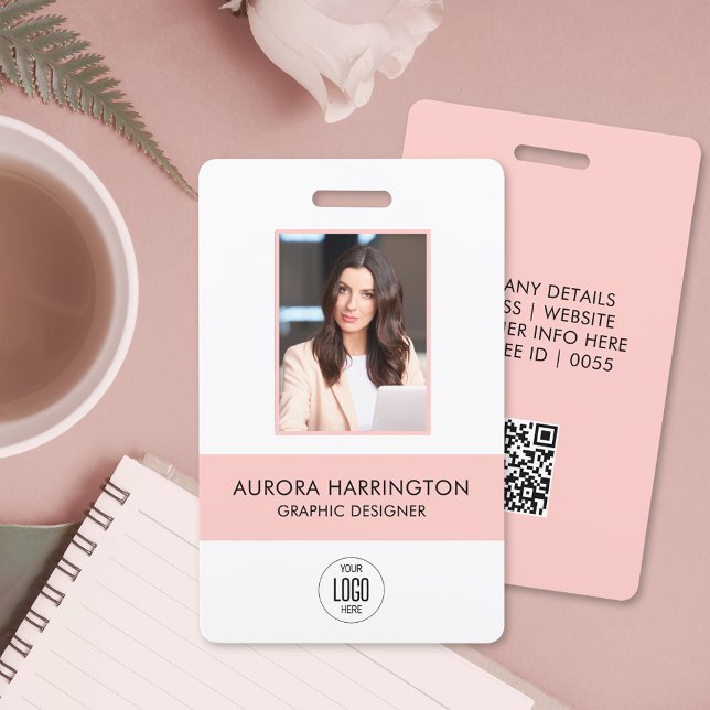 ID Card Rose Gold Minimalist Employee Photo Logo ID Badge (Creator Uploaded)