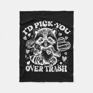 I'd Ck You Over Trash Funny Raccoon Retro Valentin Fleece Blanket