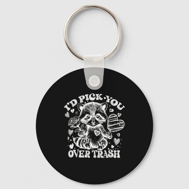 I'd Ck You Over Trash Funny Raccoon Retro Valentin Key Ring (Front)