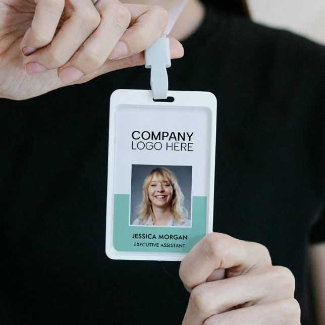 ID CORPORATE LOGO EMPLOYEE PHOTO GREEN LIGHT TEAL ID BADGE (Creator Uploaded)