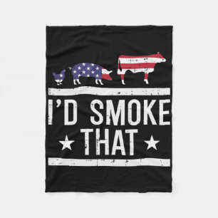 Id Grill That Chicken Pig Cow Us Flag Bbq Barbecue Fleece Blanket