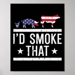 Id Grill That Chicken Pig Cow Us Flag Bbq Barbecue Poster