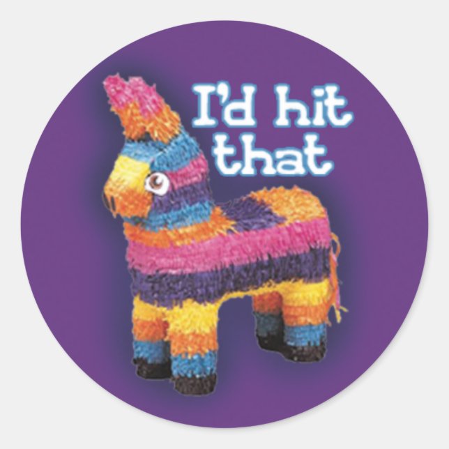 I'd Hit That Pinata Funny Birthday Party Purple Classic Round Sticker (Front)