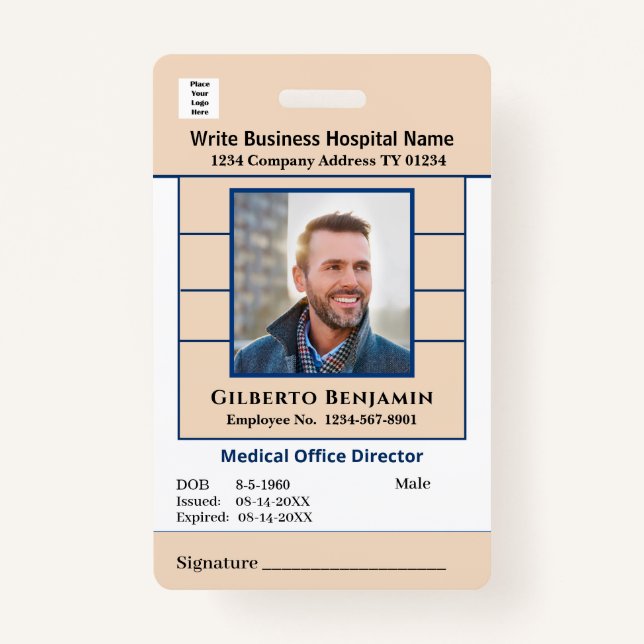 ID Identification Bar Code Employee Custom Medical ID Badge (Front)