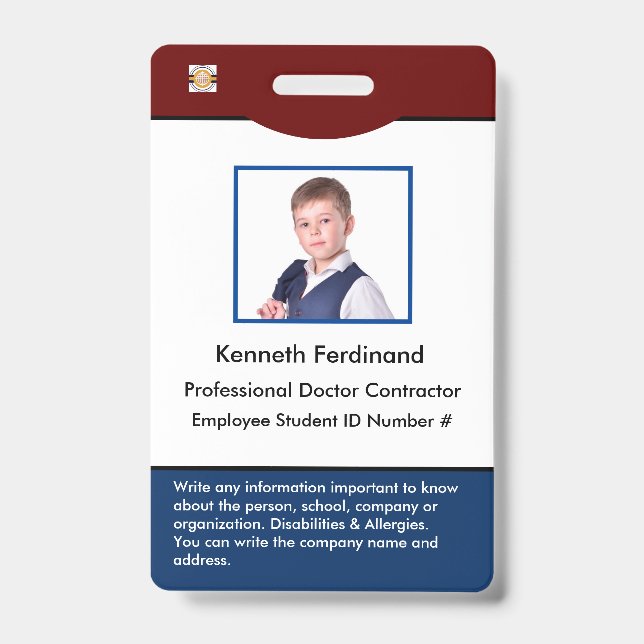 ID Identification Card Bar Code Photo Badge (Front)