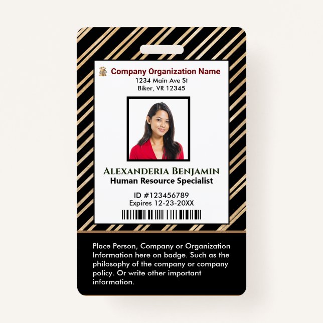 ID Identification Card Bar Code Photo ID Badge (Front)