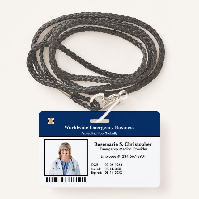 ID Identification Card Bar Code Photo ID Badge (Front with Lanyard)