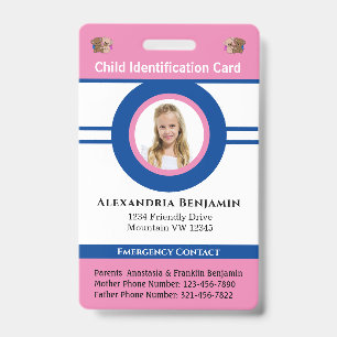 Id Identification Card Boy Girl Child Photo Custom Badge