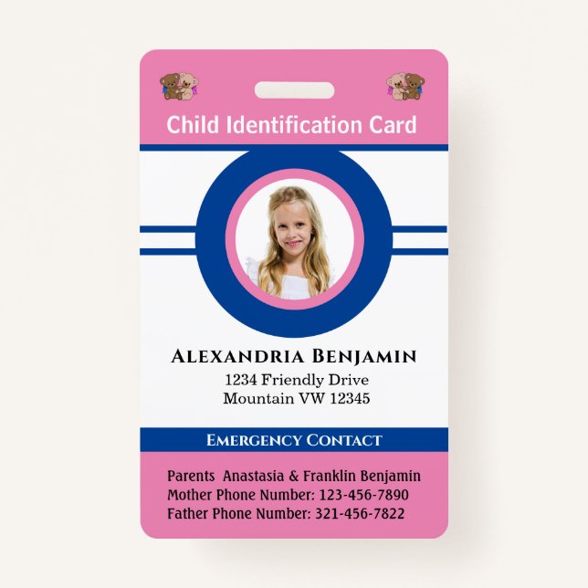 Id Identification Card Boy Girl Child Photo Custom ID Badge (Front)