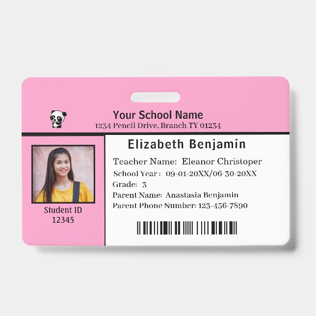 ID Identification Card Student Child Kids School  Badge (Front)